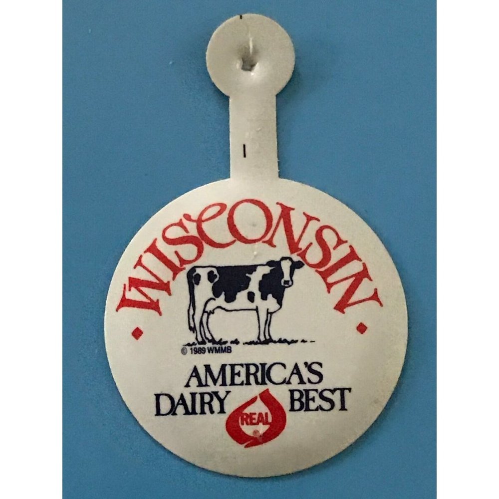 Vintage Wisconsin's Dairy Best Pinback Button Pin Metal Tin Litho Tab